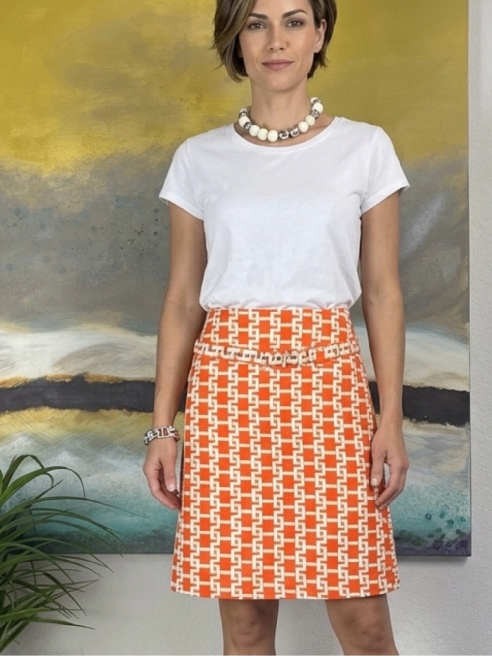 VINTAGE 🔥Tommy Hilfiger🔥 Abstract Belted Skirt Size 6 - Picture 1 of 11